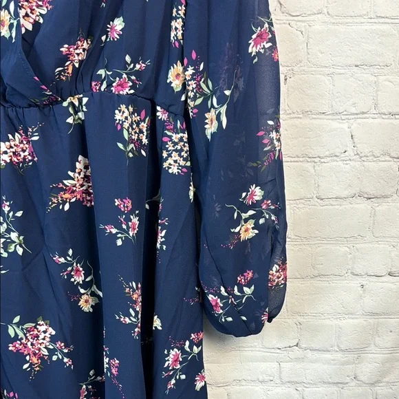 BloomChic Blue and Pink Floral Long Sleeve Sheer Overlay Dress - Picture 4 of 7